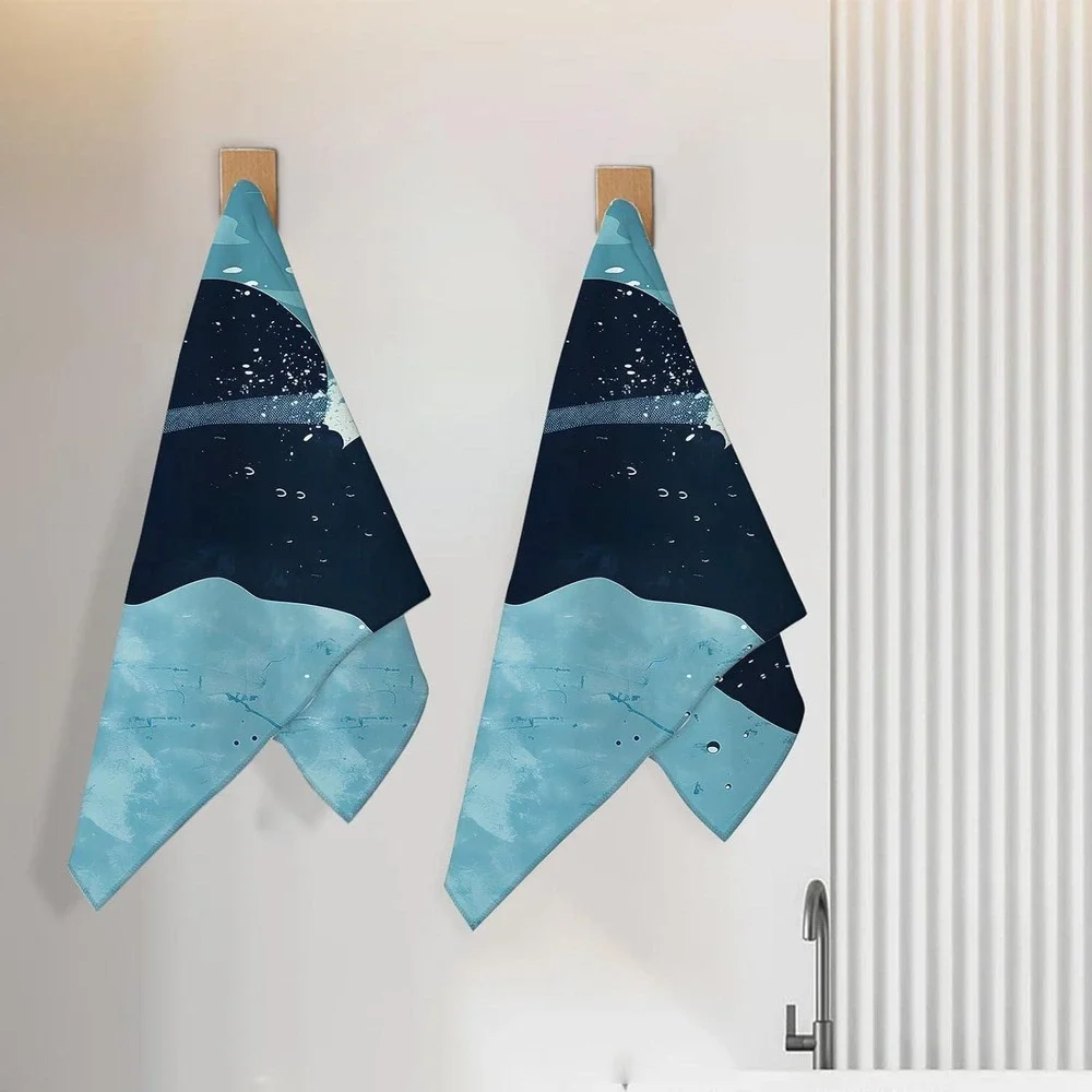 2Pc Blue‎ Swimmer Microfiber Hand Towel Set Graphic Print 28x14.5 Quick Dry